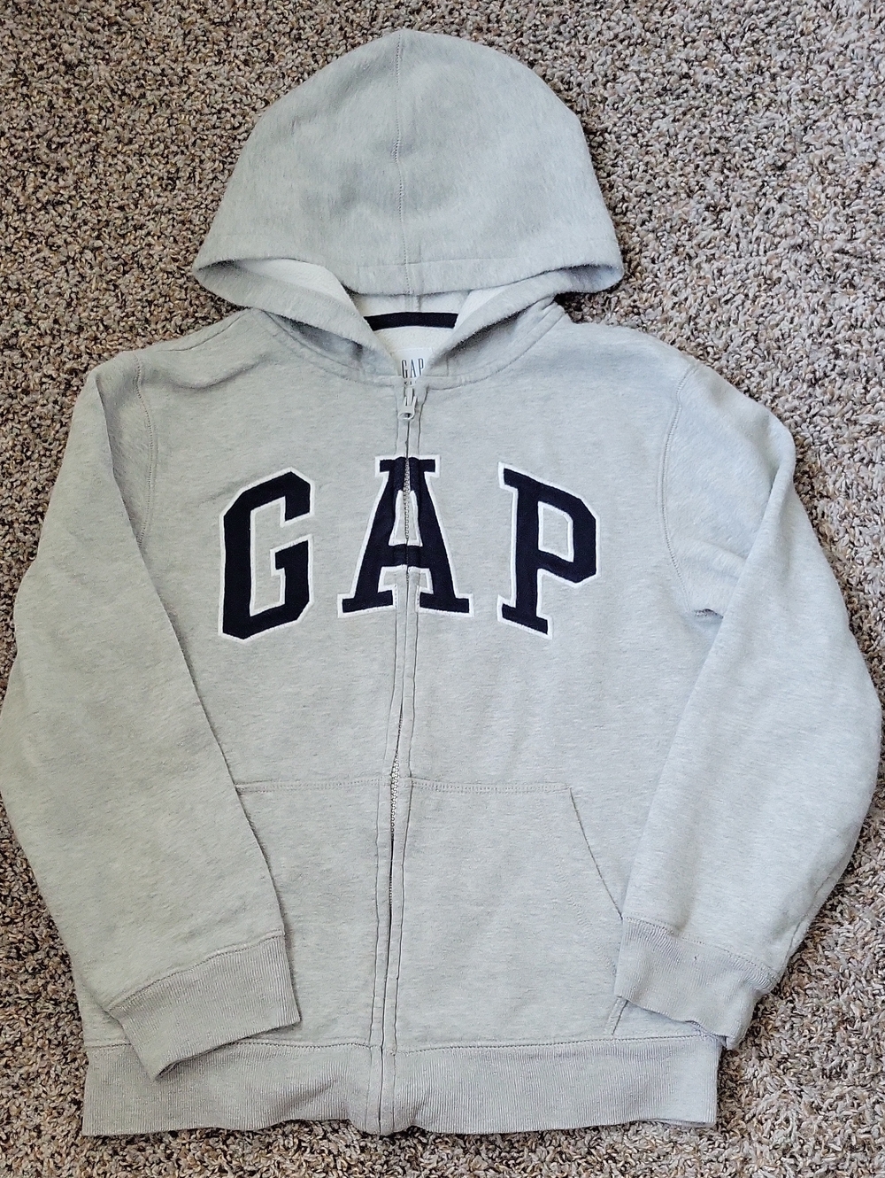 GAP Light Gray Zip Hoodie with Navy Logo